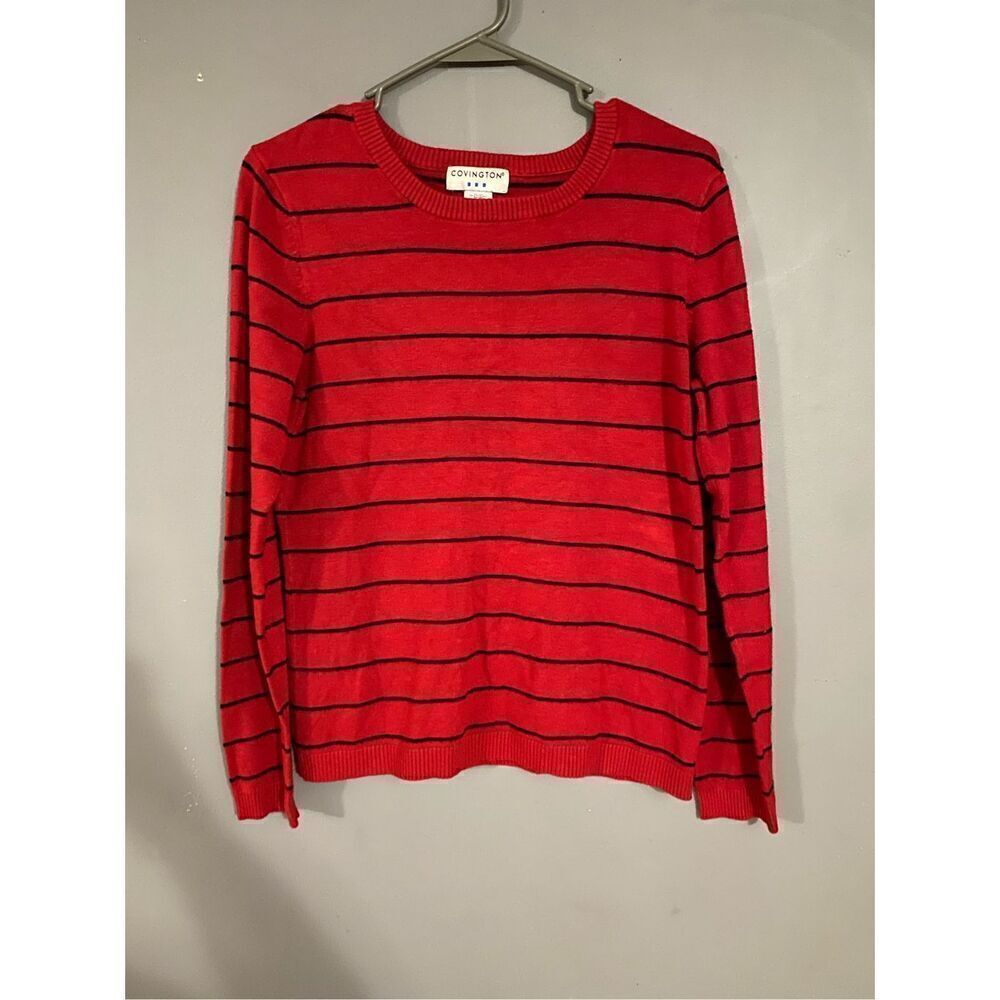 Covington Red And Black Striped Crew Neck Sweater Size Medium